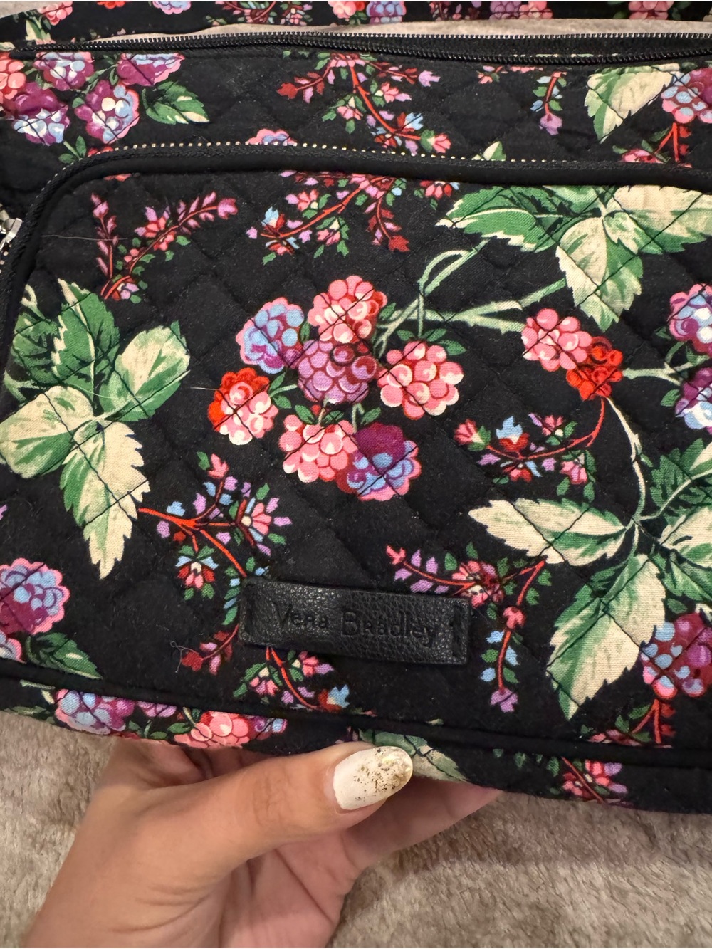 Vera Bradley Black Multi Floral Quilted “winter berry” Crossbody Bag